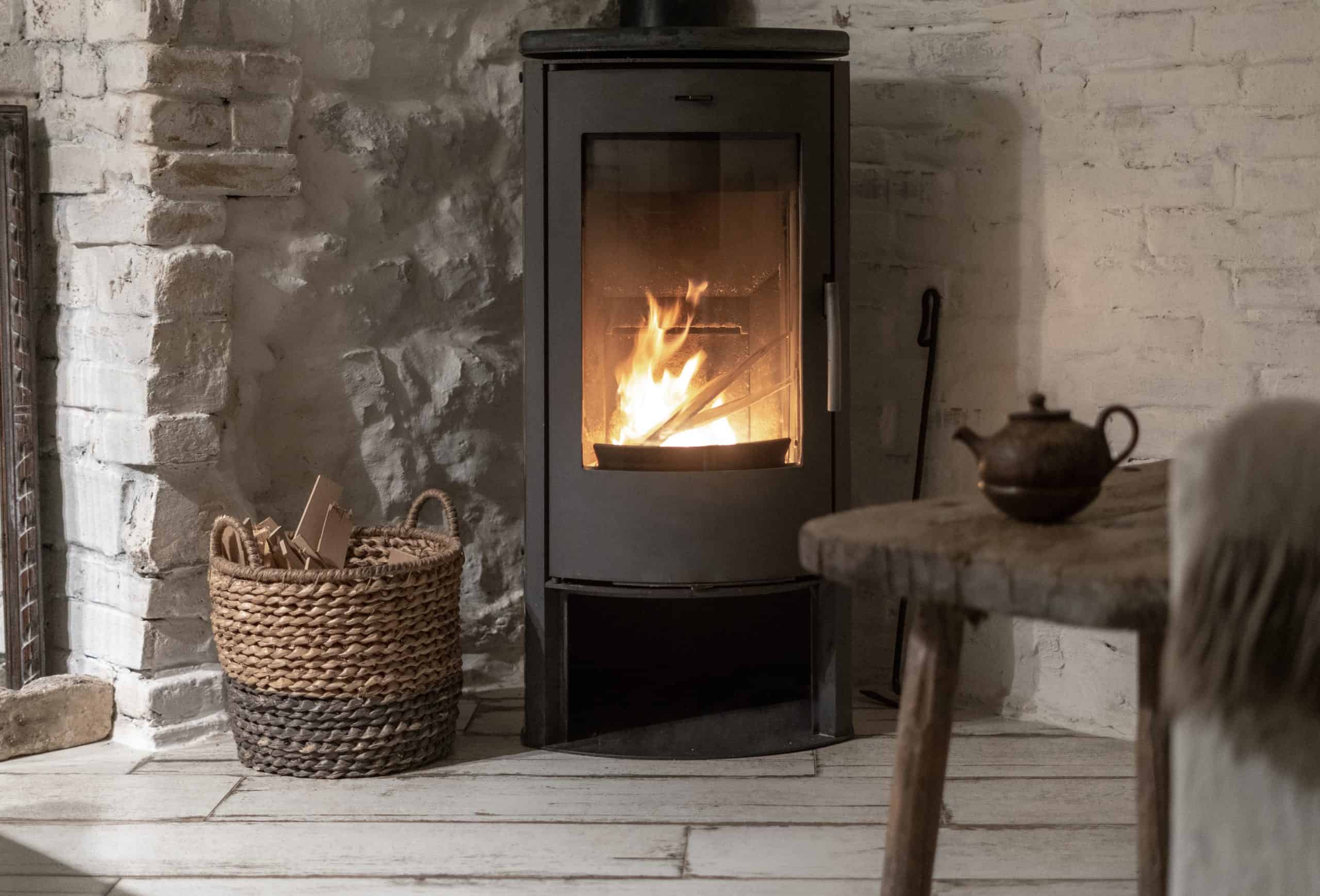 firewood burner stove in modern room