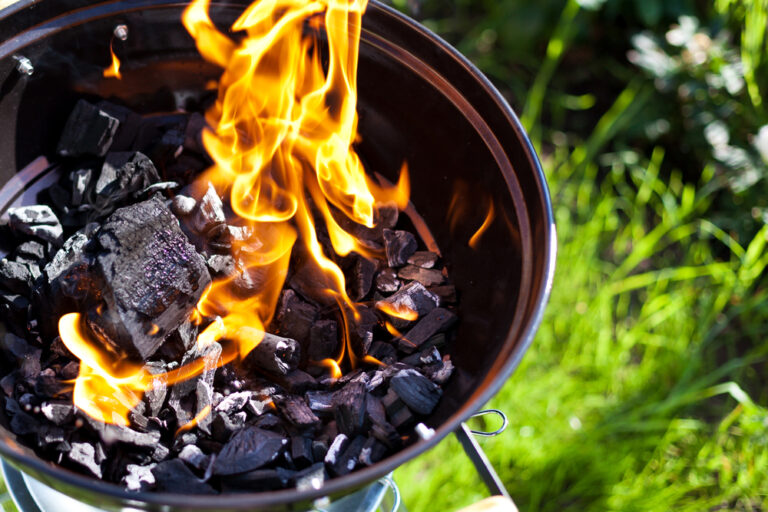 An image of charcoal burning in a BBQ