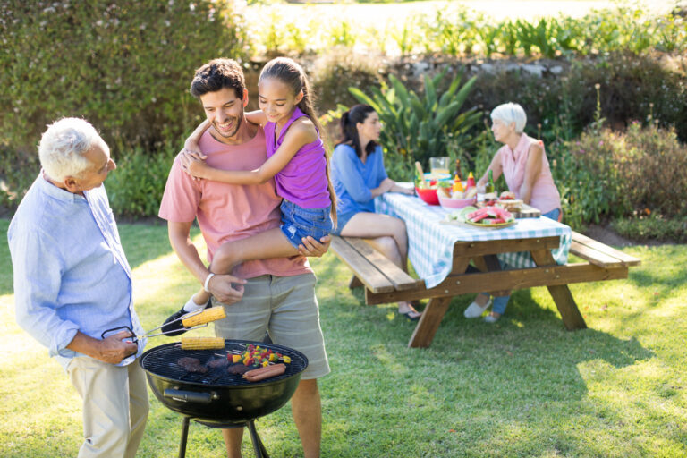 A picture of a family BBQ party.